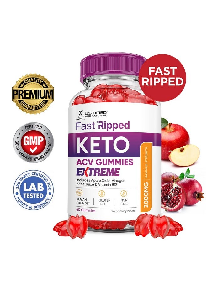 Fast Ripped Keto ACV Gummies Extreme 2000MG Fast Ripped Keto Gummies Apple Cider Vinegar Formulated with Pomegranate Beet Juice Powder B12 Vegan Non GMO 60 Gummys