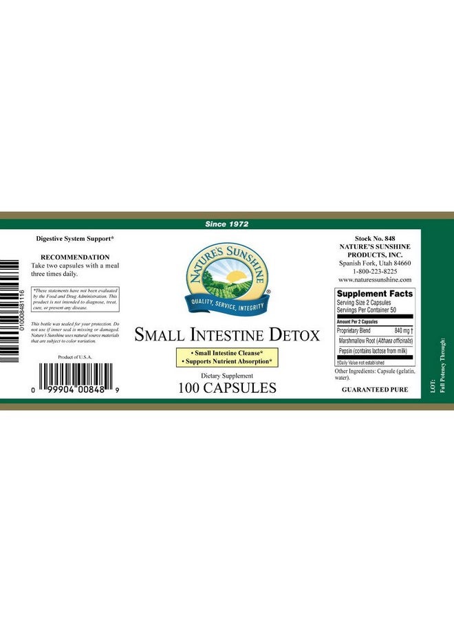 Nature's Sunshine Small Intestine Detox, 100 Capsules | Natural Formula Soothes Digestive Tissue and Helps with the Breakdown of Proteins
