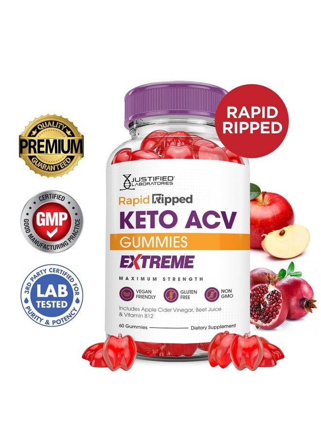 (5 Pack) Rapid Ripped Keto ACV Gummies Extreme 2000MG Rapidripped Keto Gummies Apple Cider Vinegar Formulated with Pomegranate Beet Juice Powder B12 Vegan Non GMO 300 Gummys