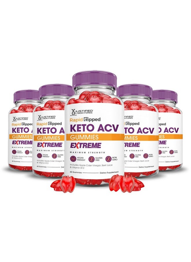 (5 Pack) Rapid Ripped Keto ACV Gummies Extreme 2000MG Rapidripped Keto Gummies Apple Cider Vinegar Formulated with Pomegranate Beet Juice Powder B12 Vegan Non GMO 300 Gummys