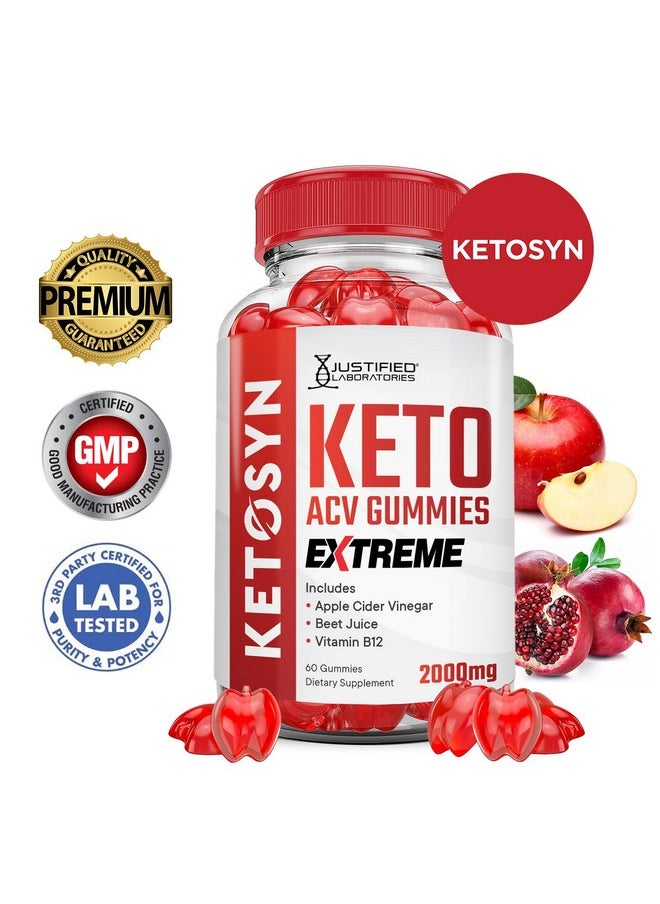 Ketosyn Keto ACV Gummies Extreme 2000MG Ketosyn Keto Gummies Apple Cider Vinegar Formulated with Pomegranate Beet Juice Powder B12 Vegan Non GMO 60 Gummys