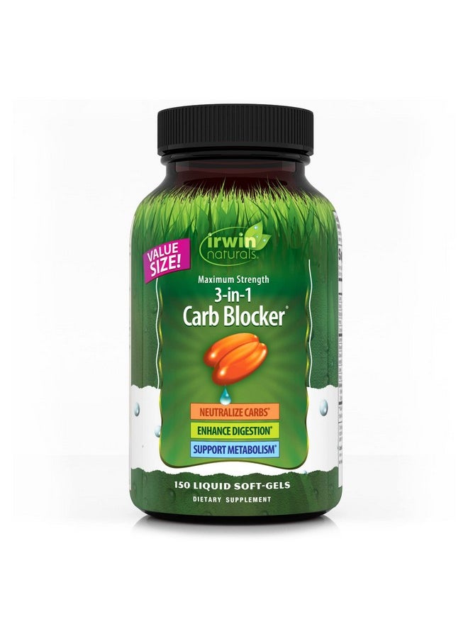 Irwin Naturals Maximum Strength 3-in-1 Carb Blocker - Neutralize Carbohydrates and Support Metabolism - 150 Liquid Softgels