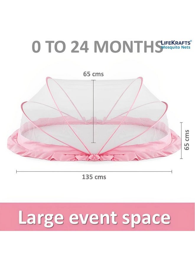 Foldable Baby Mosquito Net, Bottomless Net For Infants, For Safe & Easy Use | Ensures Your Baby'S Safe Sleep 135 X 65 X 65Cms, For Babies & Toddlers (0 To 24 Months) - Baby Pink