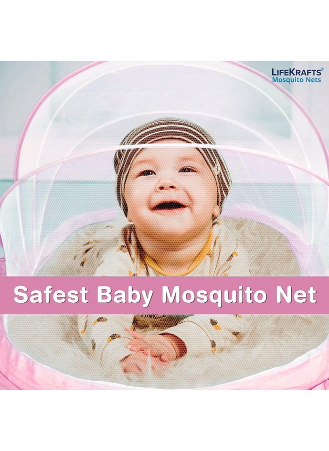 Foldable Baby Mosquito Net, Bottomless Net For Infants, For Safe & Easy Use | Ensures Your Baby'S Safe Sleep 135 X 65 X 65Cms, For Babies & Toddlers (0 To 24 Months) - Baby Pink