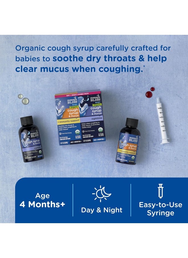 Organic Baby Cough Syrup & Mucus Relief, Day And Night Combo Pack, Contains Organic Agave And Ivy Leaf, For Ages 4 Months+, 1.67 Fl Oz (Pack Of 2)