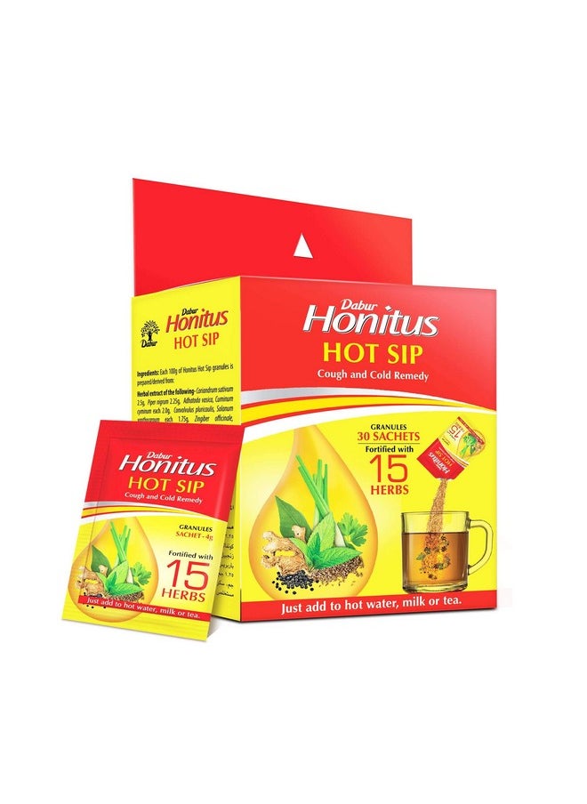 Honitus Hot Sip - Pack Of 30 Sachets ( 4Gx30 )| 100% Ayurvedic Kadha | Provides Instant Relief From Cough, Cold & Sore Throat | Natural Immunity Booster | Unique Blend Of 15 Ayurvedic Herbs