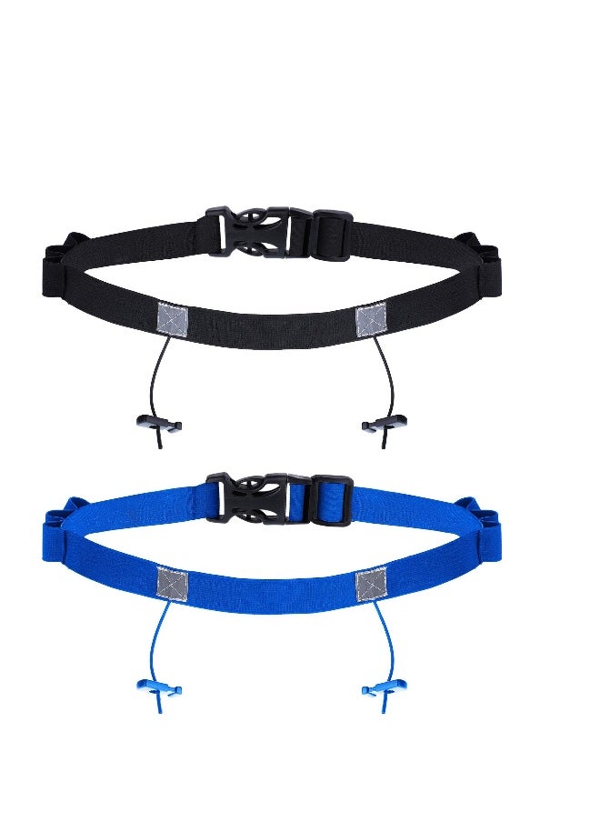 2 Pieces Race Number Belt with 6 Gel Loops for Running Cycling Triathlon Marathon (Black and Blue)