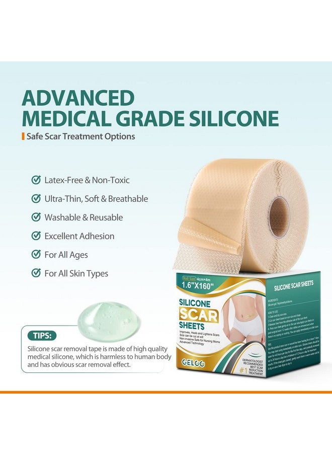 Professional Silicone Scar Sheets Extended Edition Silicone Scar Tapes - Reusable Scar Removal Silicone Gel Strips For C-Section, Keloid, Surgery, Burn Scar (Roll)