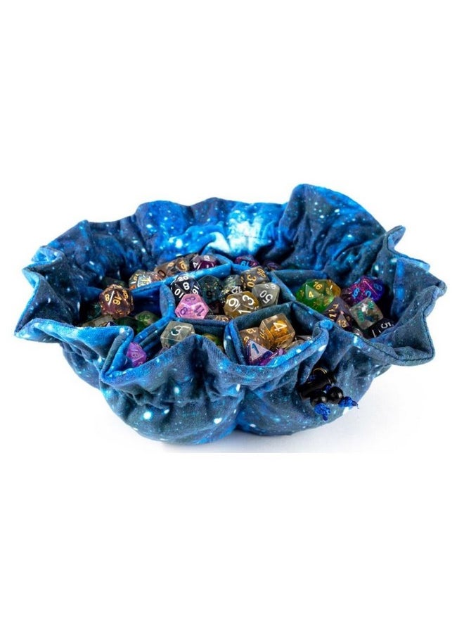Fanroll Blue Velvet Compartment Dice Bag With Pockets: Galaxy, Role Playing Game Dice Accessories For Dungeons And Dragons