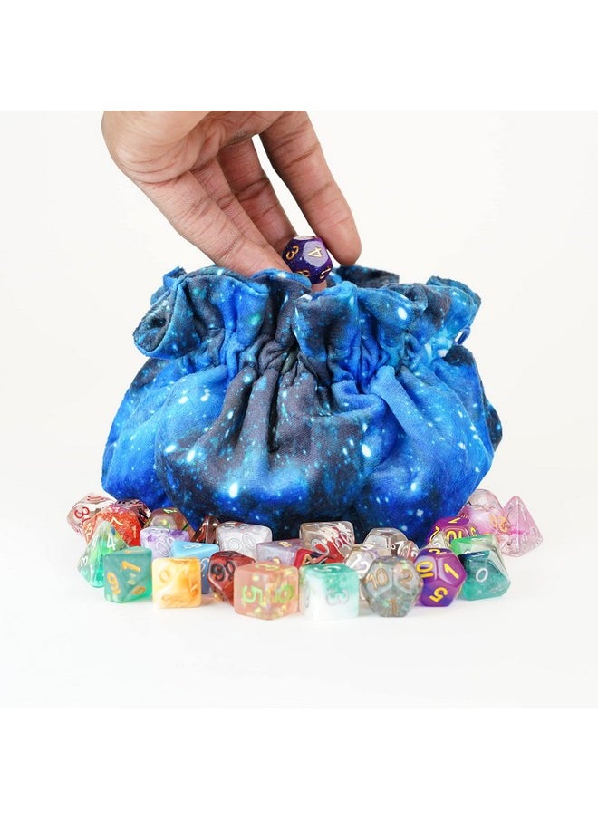 Fanroll Blue Velvet Compartment Dice Bag With Pockets: Galaxy, Role Playing Game Dice Accessories For Dungeons And Dragons