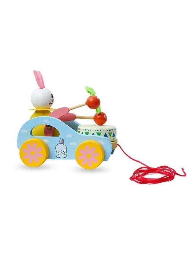 Wooden Drum Musical Pull Along Toy, Baby Early Walking Pull Toy, (Pack Of 1) (Rabbit)