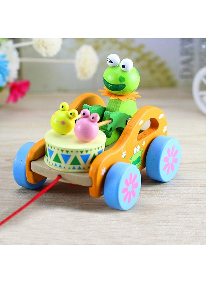 Wooden Drum Musical Pull Along Toy, Baby Early Walking Pull Toy, Rope Toy For Babies, Walking Toy Vehicle For Babies Wood, Multi Color (Pack Of 1) (Frog)