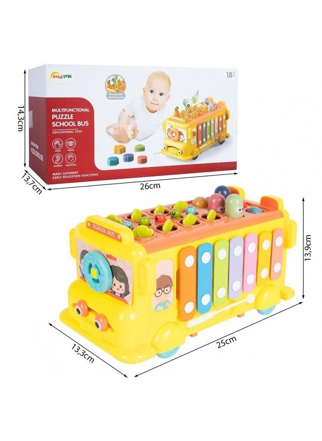 ® Intelectual Montessori Musical Carrot Harvest,Fishing Shape Sorter Educational School Bus【With 9 Functions】 For Toddlers【Pack Of 1 Bus】【Multi-Colored】