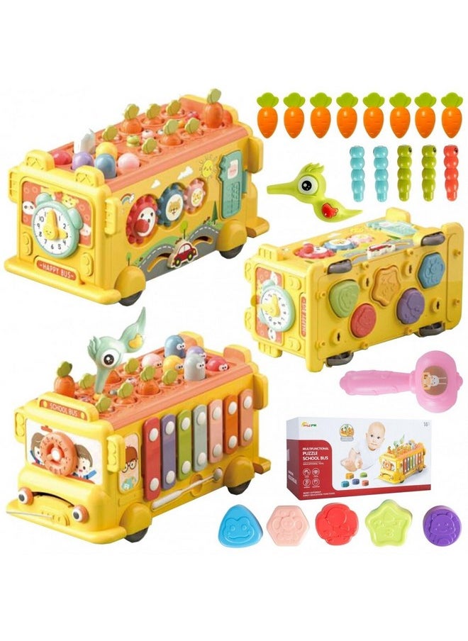 ® Intelectual Montessori Musical Carrot Harvest,Fishing Shape Sorter Educational School Bus【With 9 Functions】 For Toddlers【Pack Of 1 Bus】【Multi-Colored】