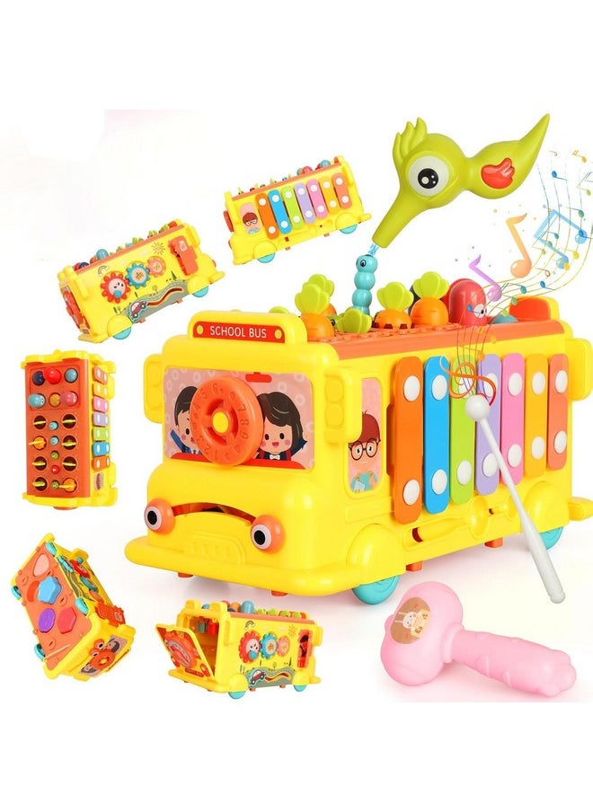 ® Intelectual Montessori Musical Carrot Harvest,Fishing Shape Sorter Educational School Bus【With 9 Functions】 For Toddlers【Pack Of 1 Bus】【Multi-Colored】