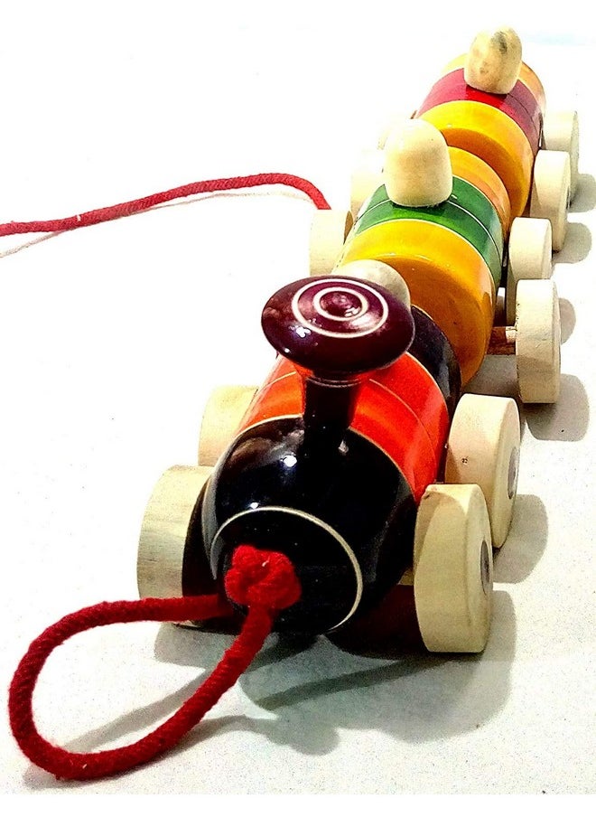 Handcrafted Wooden Boogie Train Pull Along Toy (Made In India)- Multicolor