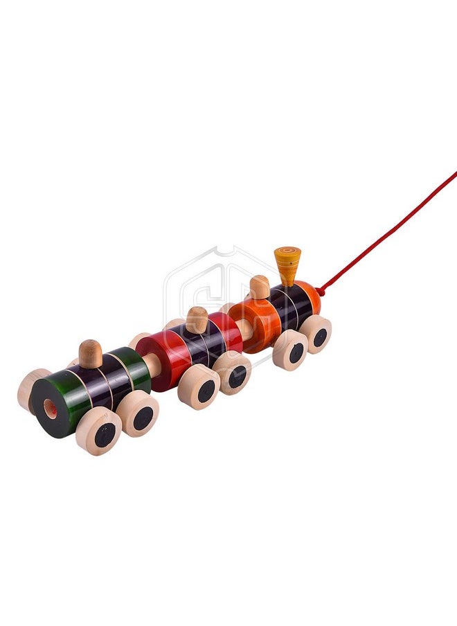 Handcrafted Wooden Boogie Train Pull Along Toy (Made In India)- Multicolor