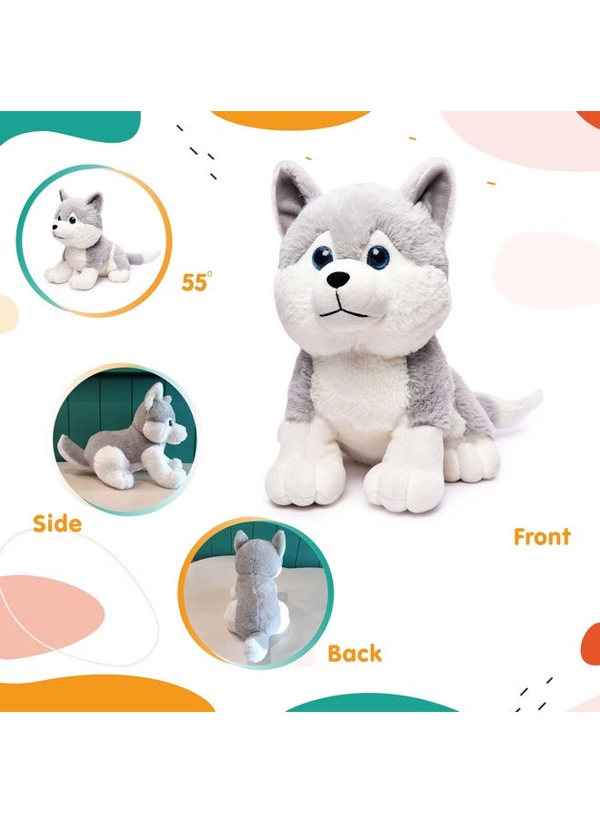 Plush Husky Dog Stuffed Animal Puppy Soft Toy, Adorable Gifts For Kids And Adult, Glitter Eyes Soft Toy, 35Cm (Grey)