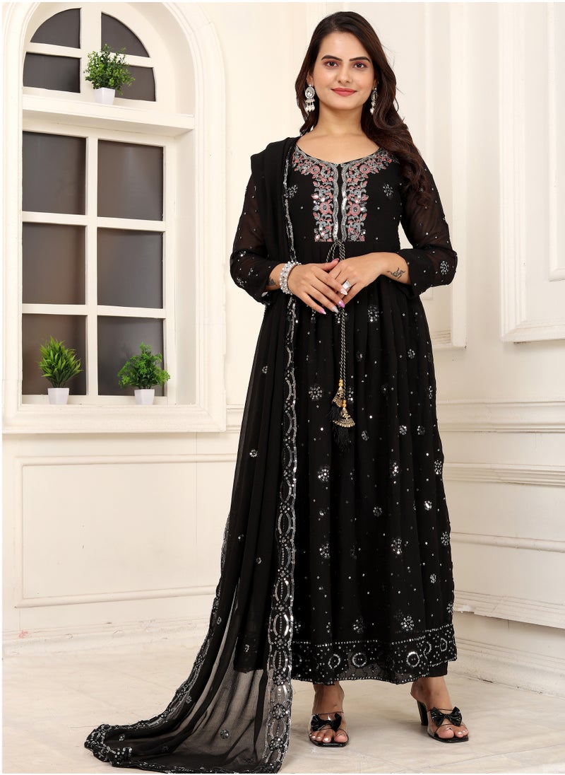 Presenting new designer fox georgette black gown with embroidered work