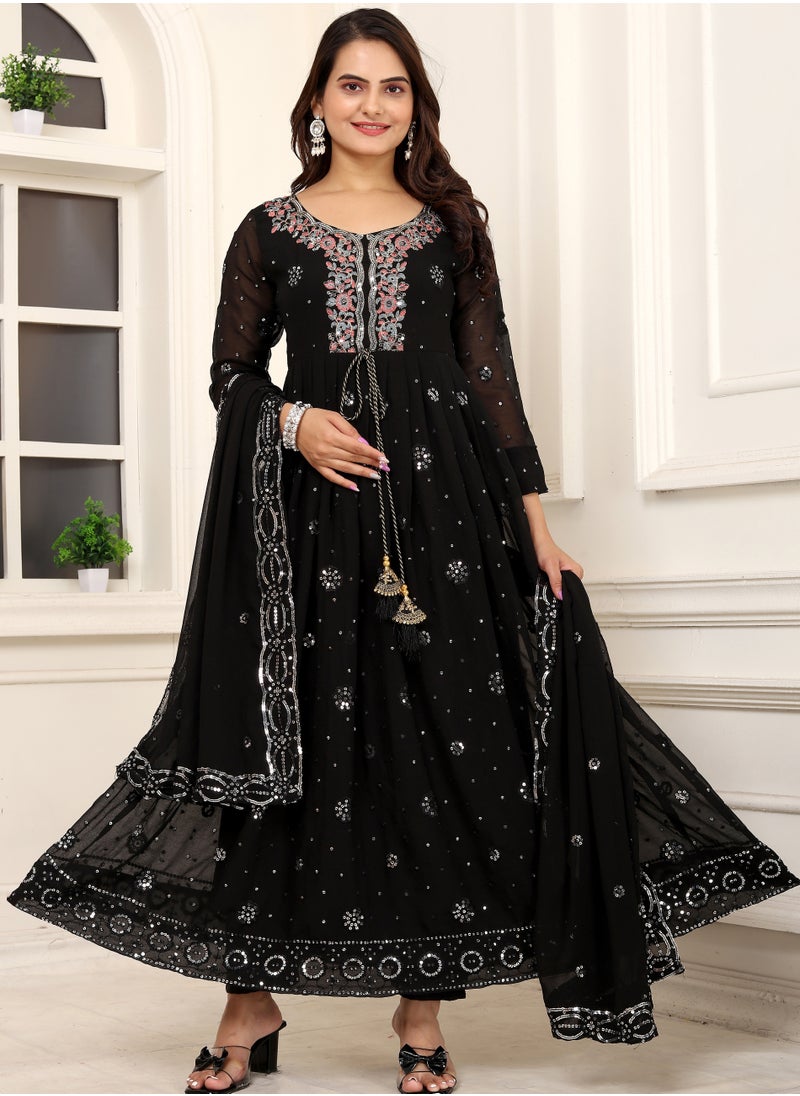 Presenting new designer fox georgette black gown with embroidered work