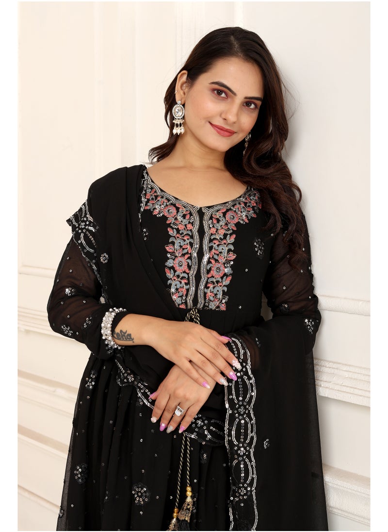 Presenting new designer fox georgette black gown with embroidered work