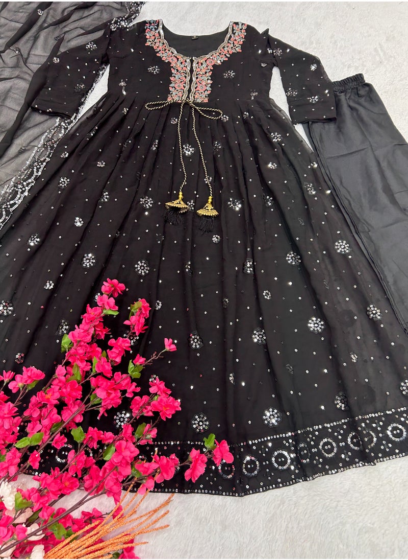 Presenting new designer fox georgette black gown with embroidered work