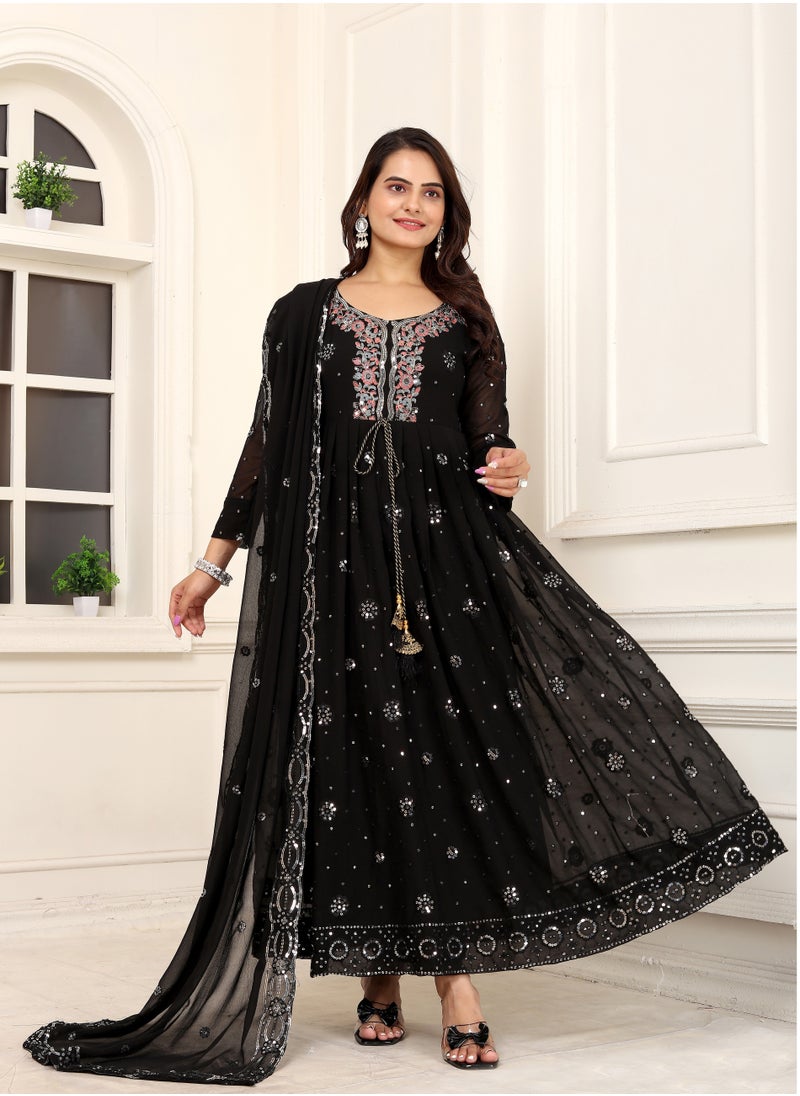 Presenting new designer fox georgette black gown with embroidered work