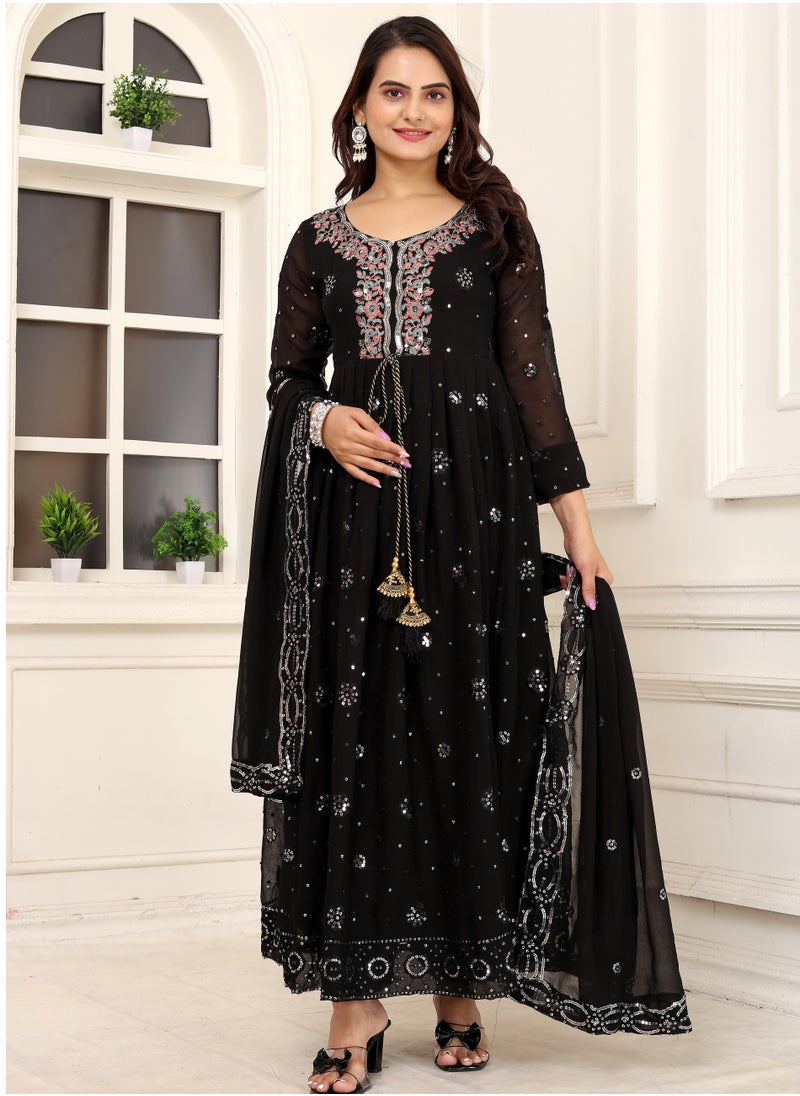 Presenting new designer fox georgette black gown with embroidered work