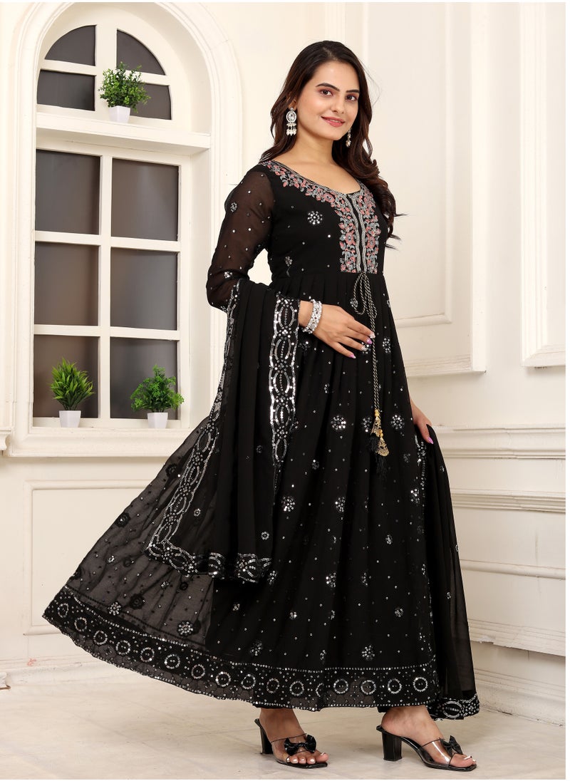 Presenting new designer fox georgette black gown with embroidered work