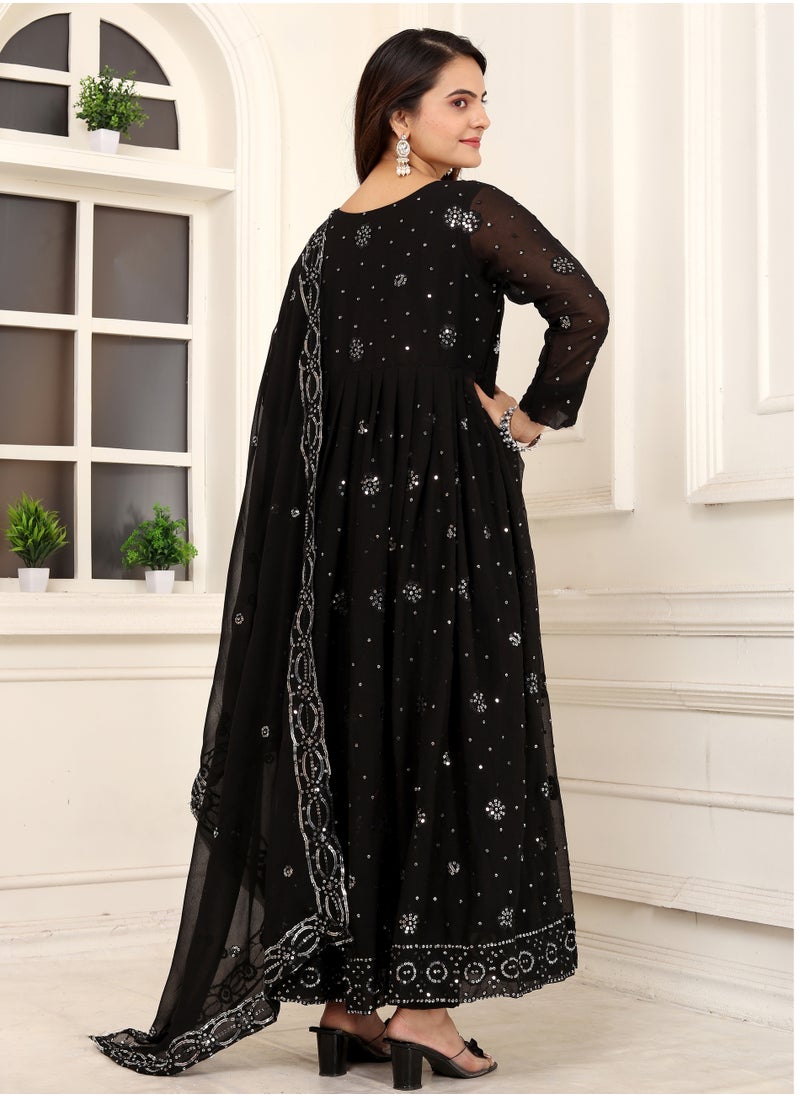 Presenting new designer fox georgette black gown with embroidered work