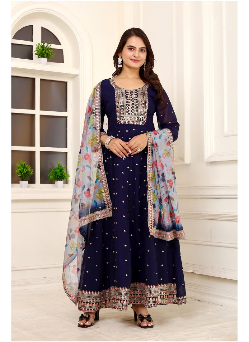 Presenting new designer fox georgette blue gown with embroidered work