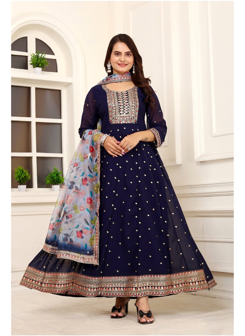 Presenting new designer fox georgette blue gown with embroidered work