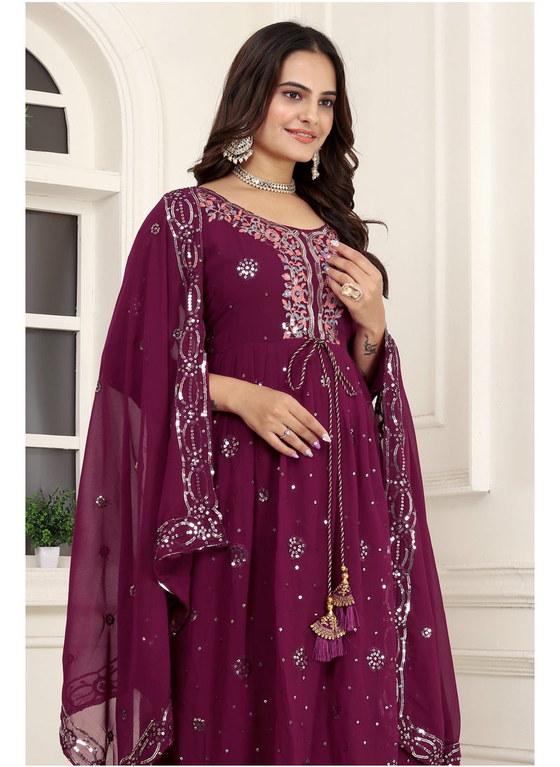 Presenting new designer fox georgette Purple gown with embroidered work