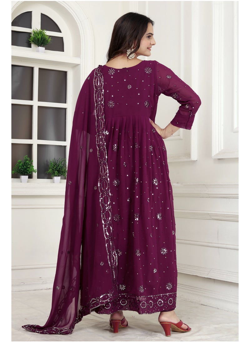 Presenting new designer fox georgette Purple gown with embroidered work