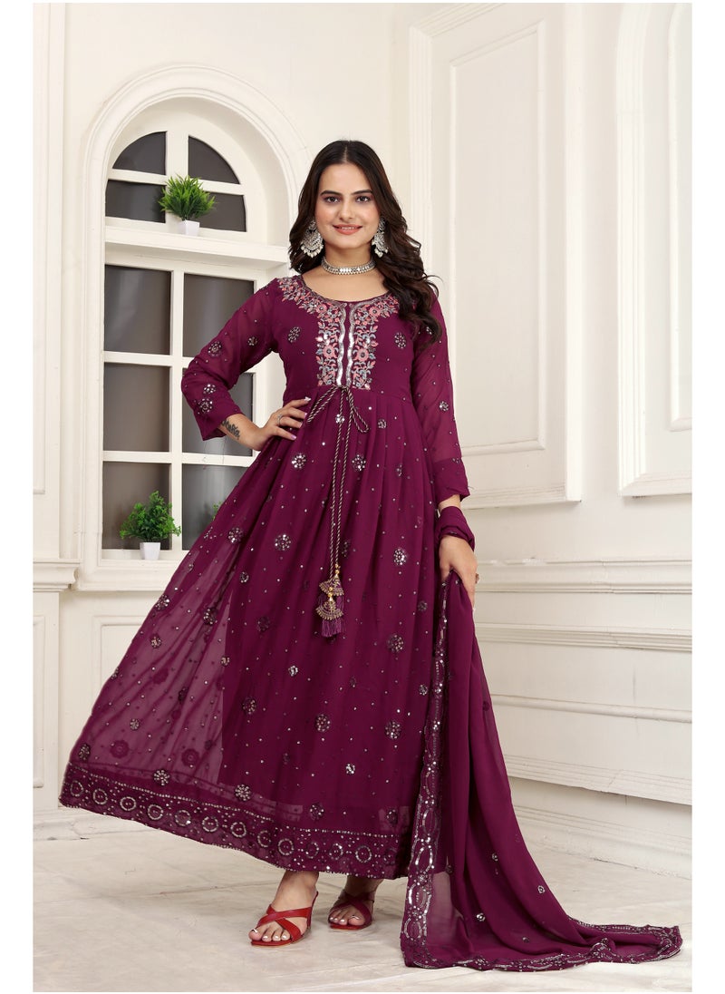 Presenting new designer fox georgette Purple gown with embroidered work