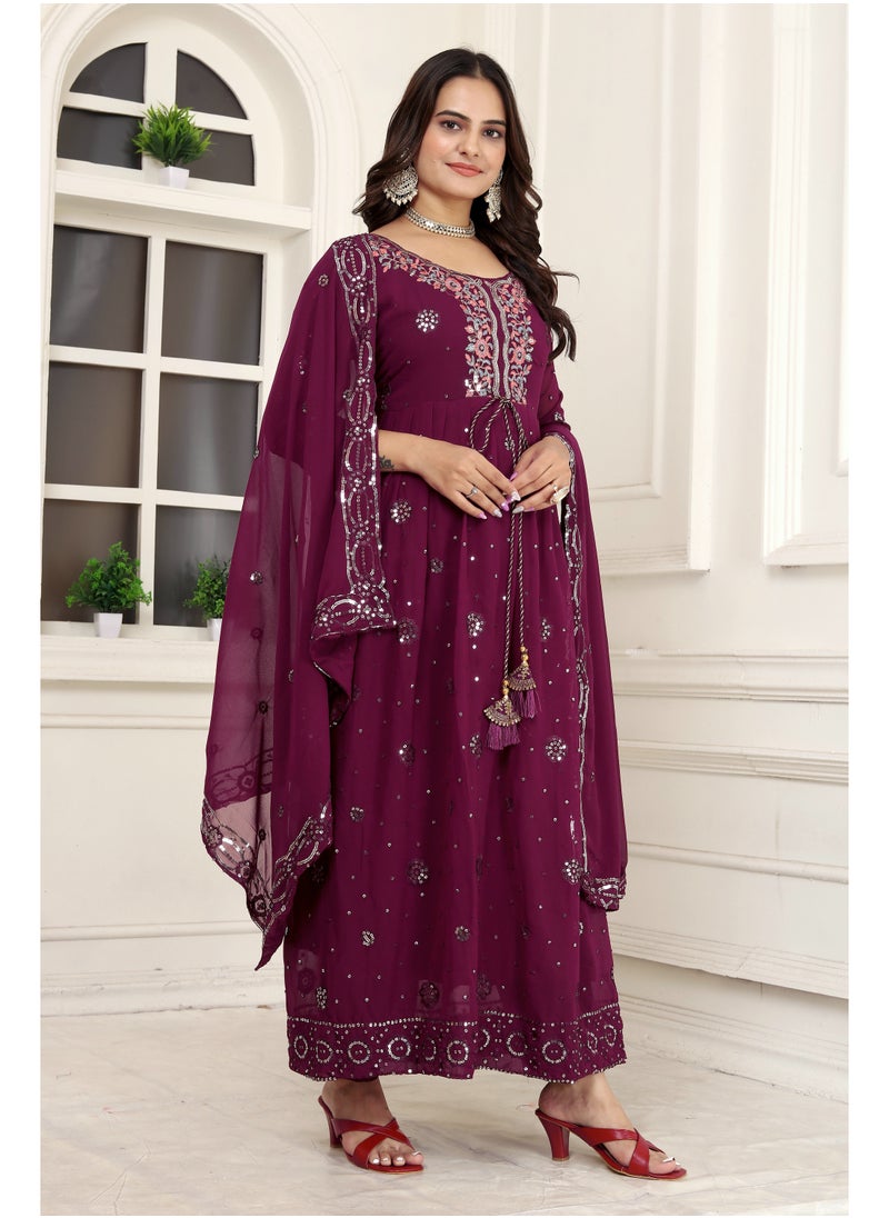 Presenting new designer fox georgette Purple gown with embroidered work