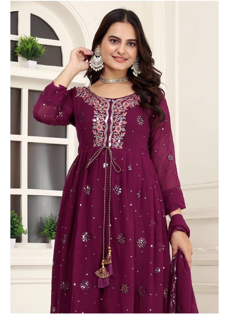 Presenting new designer fox georgette Purple gown with embroidered work