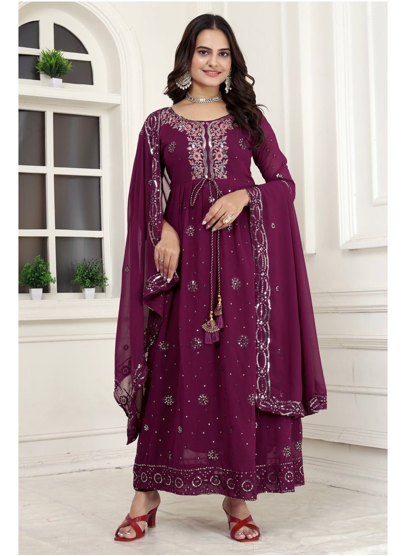 Presenting new designer fox georgette Purple gown with embroidered work