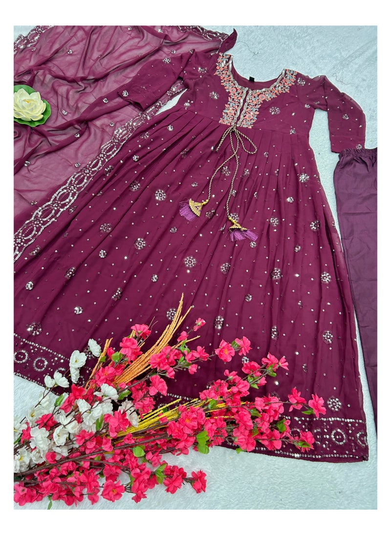 Presenting new designer fox georgette Purple gown with embroidered work