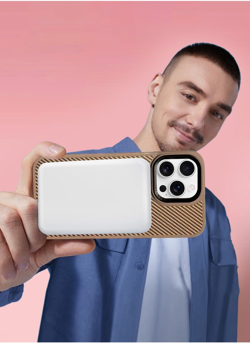 ( for iPhone 16 Pro ) 2Packs, Carbon Fiber Case Cover, Kickstand  Metal Bracket, Magsafe Compatible with Shockproof Screen Protector - Beige