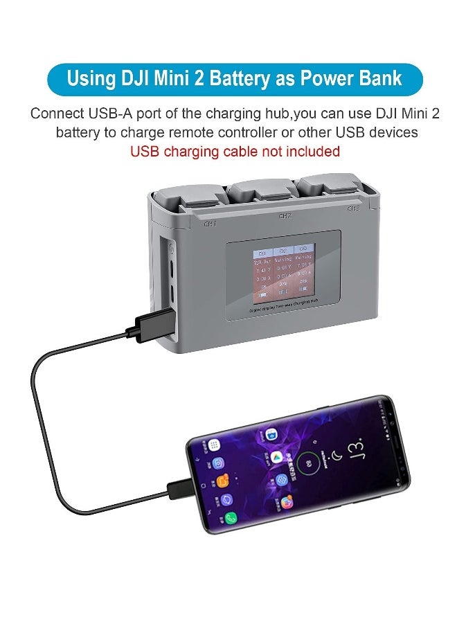 LCD Two Way Battery Charger Hub For DJI Mini 2, Mini 2 SE, Mini SE Drone, Charging 3 Batteries In Sequence Charge Accessories