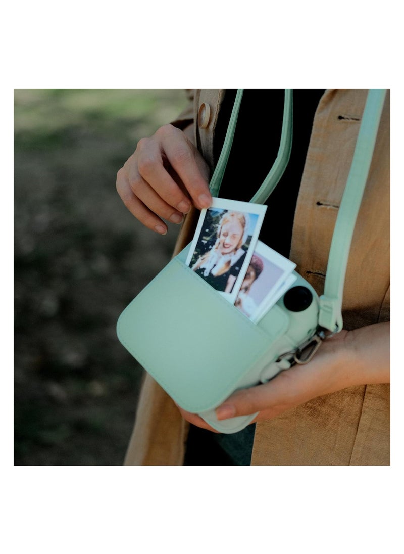 Protective Case for Fujifilm Instax Mini 12 Instant Camera, PU Leather Camera Carrying Bag Cover with Adjustable Shoulder Strap and Mini Photo Album 64 Pockets - Mint Green