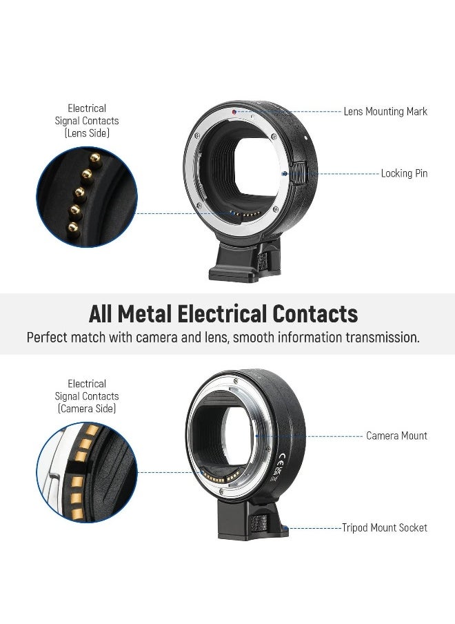 EF to EOS R Mount Adapter, EF/EF-S Lens to RF Mount Camera Autofocus Converter Ring Compatible with Canon EOS R Ra RP R6 Mark II R6 R5 R3 R7 R10 R8 R50