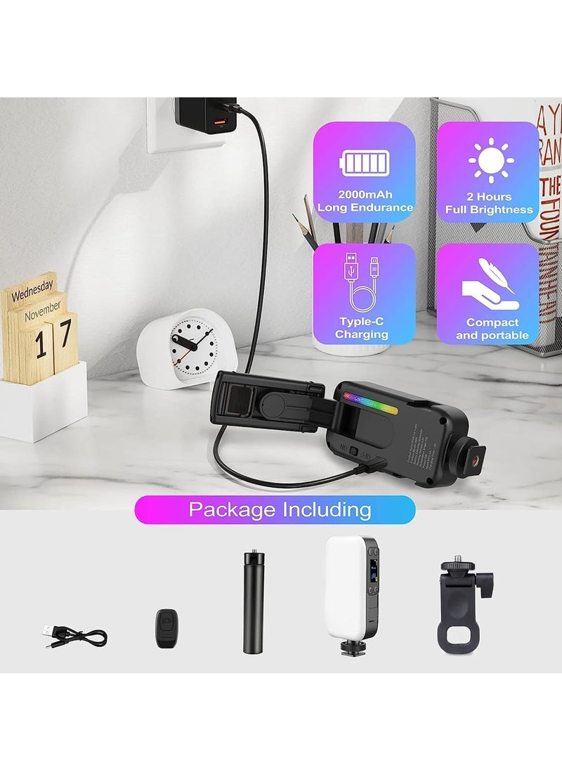 Portable Rechargeable RGB LED Photography Selfie Light with Front & Back Phone Clip Tripod, Fill Light with Bracket,3 Light Modes, Phone Light for Selfie/Laptop/Camera Light/Video Conference/Makeup