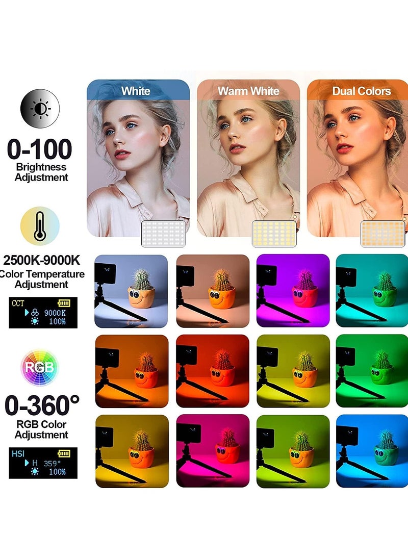 Portable Rechargeable RGB LED Photography Selfie Light with Front & Back Phone Clip Tripod, Fill Light with Bracket,3 Light Modes, Phone Light for Selfie/Laptop/Camera Light/Video Conference/Makeup