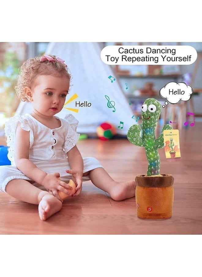 Dancing Cactus Talking Plush Toy With Singing & Recording Function Rechargeable - Repeat What You Say Electronic Light Up Interactive Toy For Toddler With Usb Charging Cable - Pack Of 1