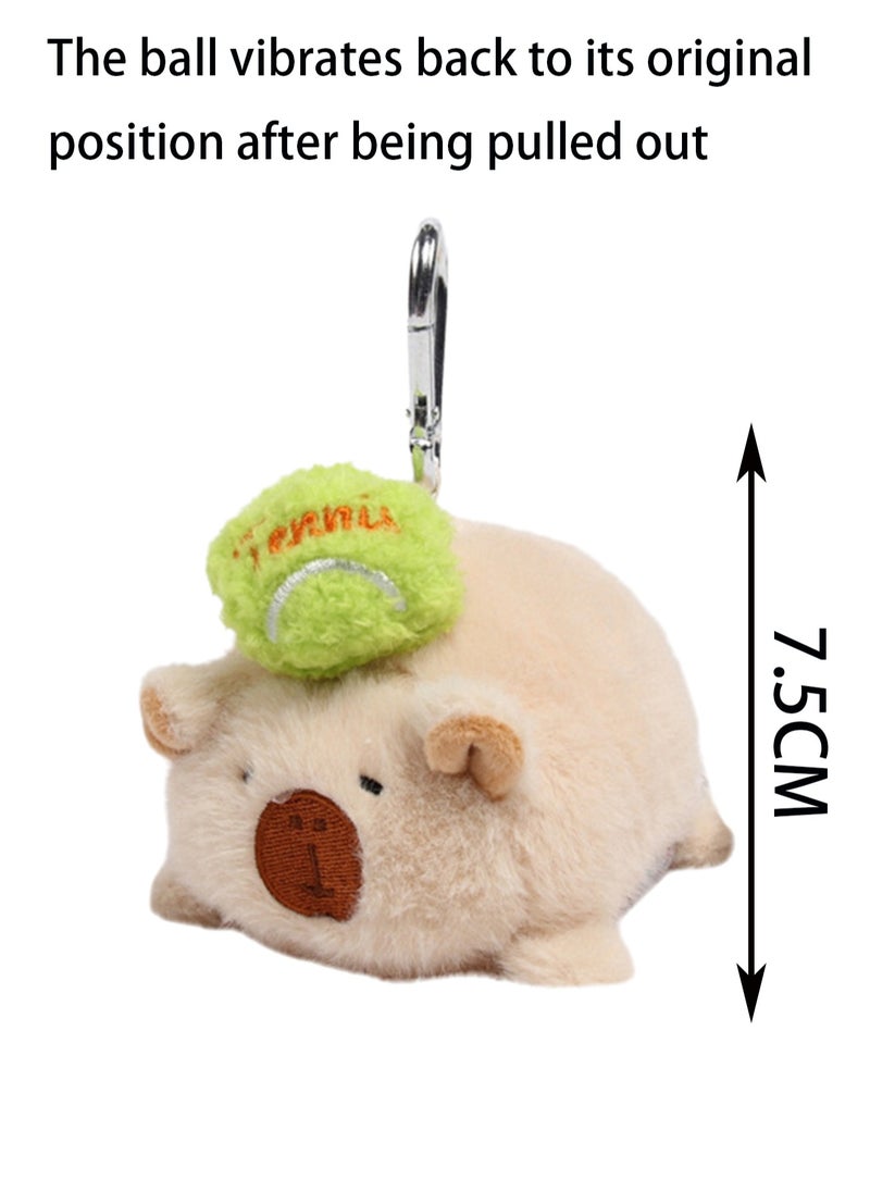 7.5cm Prone Pull-Line Tennis Brown Sports Capybara Pendant Keychain Plush Doll Backpack Accessories Bag Pendant Cartoon Bag Accessories Doll Gift