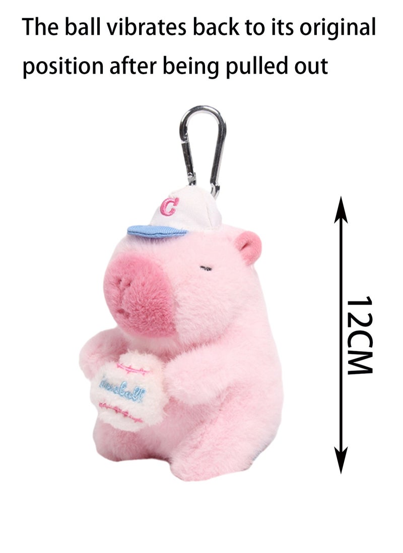 12cm Pull-Wire Tennis Pink Sports Capybara Pendant Keychain Plush Doll Backpack Accessories Bag Pendant Cartoon Bag Accessories Doll Gift