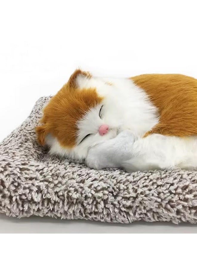 Cute Sleeping Cat Plush Toy With Meow Sound, Gift For Kids Car Dashboard Accessories (Stripped Orange)