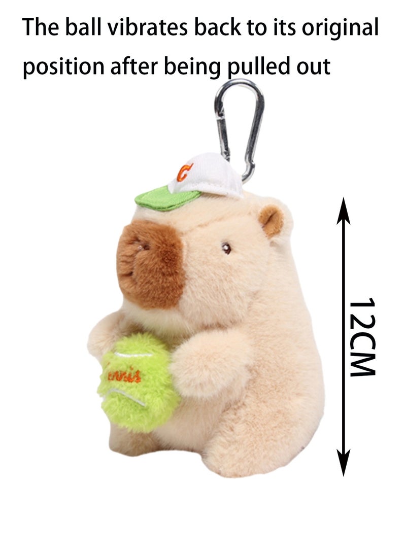 12cm Pull-Wire Tennis Sports Capybara Pendant Keychain Plush Doll Backpack Accessories Bag Pendant Cartoon Bag Accessories Doll Gift